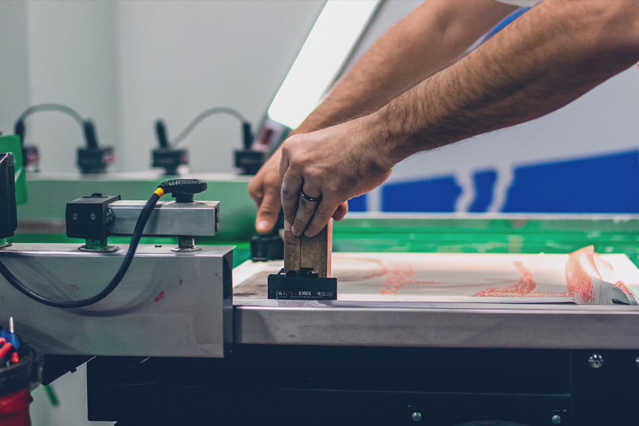 Screenprinter checking alignment